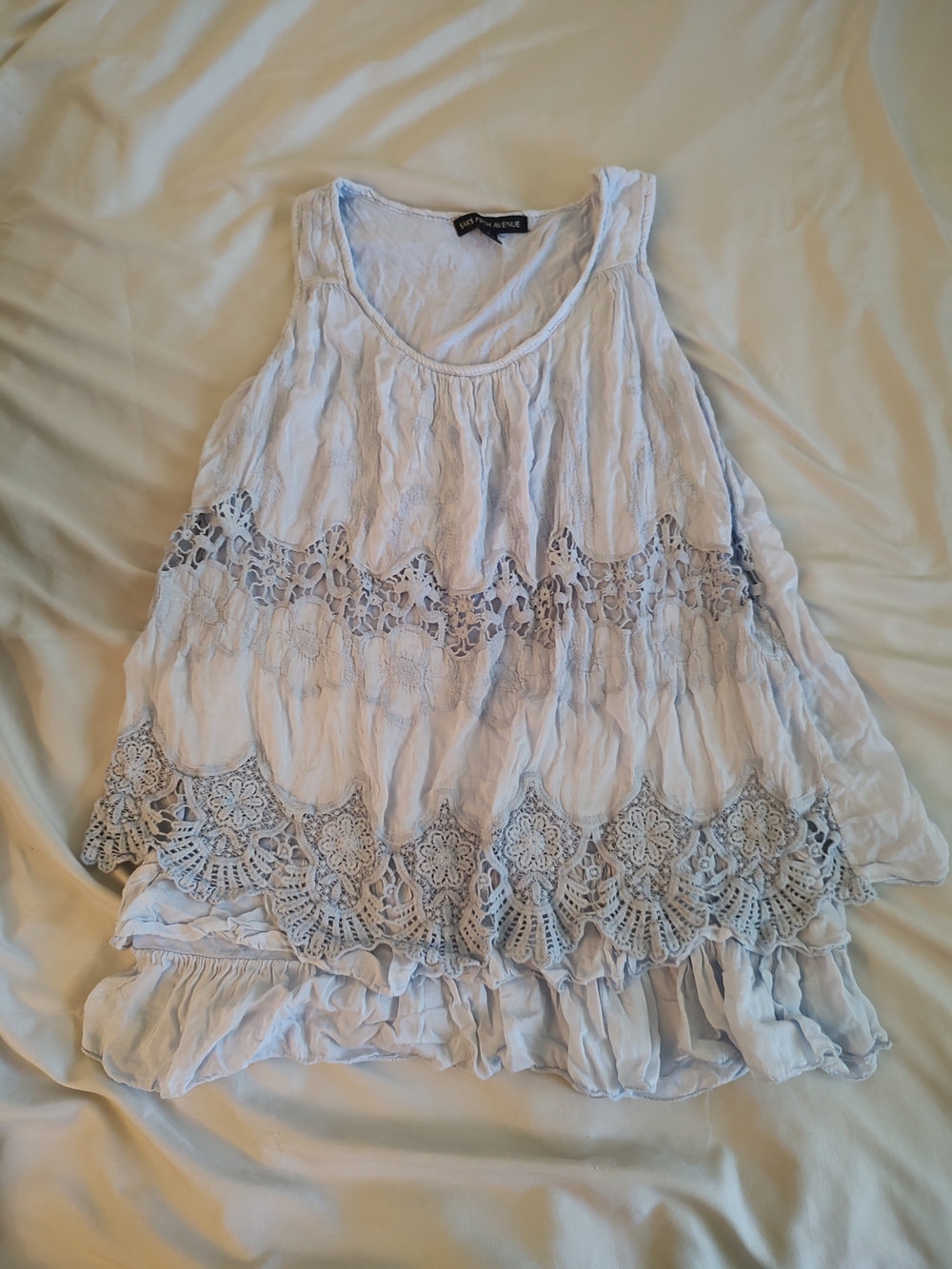 Saks Fifth Avenue White Crochet-Trim Sleeveless Tank